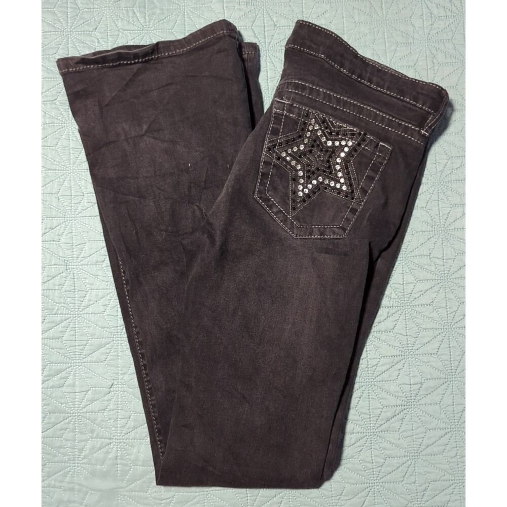 Rue 21 Jeans Womens Size 6 Black Denim Mid Rise Boot Cut Stretch Bedazzled Stars - Picture 3 of 11